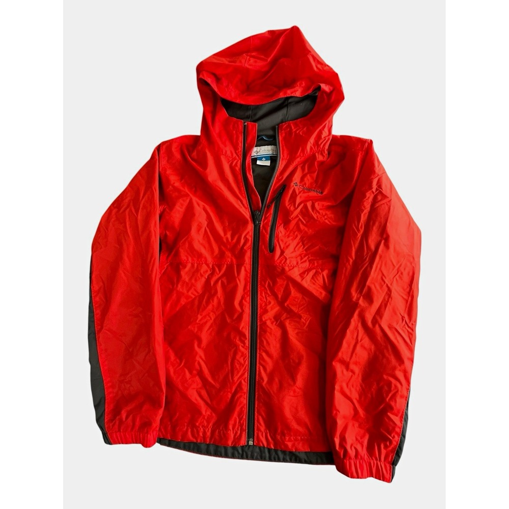 Columbia Windbreaker Jacket Mens L Red Black Hooded Full Zip Nylon